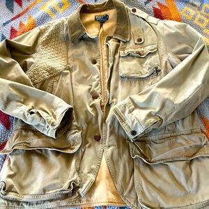 Polo RL military style barn jacket in XXL with natural distressing w/game pocket